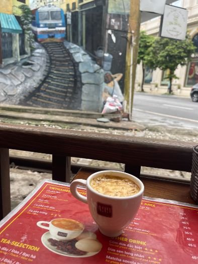Cà Phê Trứng (Vietnamese Egg Coffee) near the Honai train street. Best recommended coffee amongst Honai street food