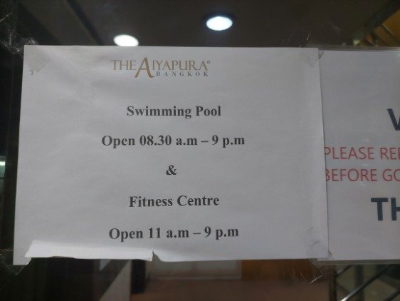 Gym & swimming pool opening time Aiyapura Hotel