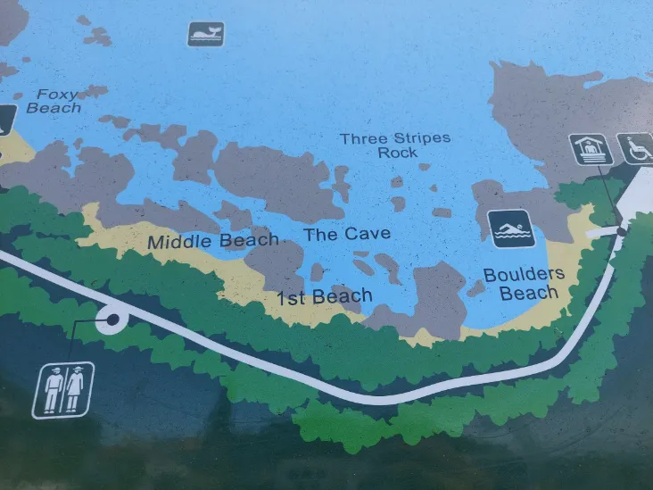 Map for getting to 1st Beach the exact location for swimming with Boulders beach penguins