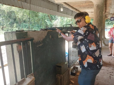 The gun is fixed at the Cu Chi Tunnel Shooting Range