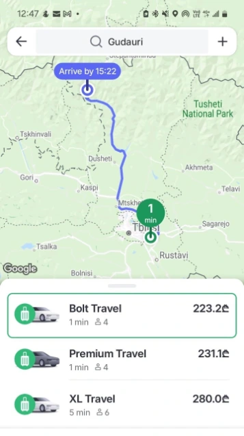 Bolt Tibilis To Gudauri around 230 GEL