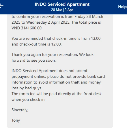 Booking.com message system