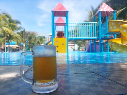 Chilling with a beer outside the water park