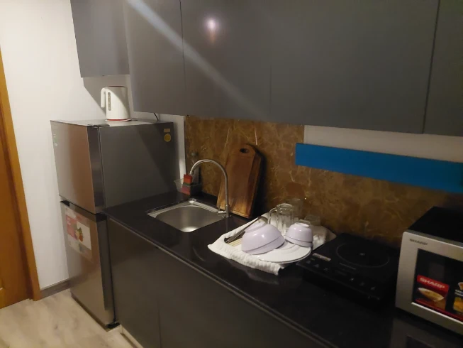 Everyroom has a spacious kitchen and gym