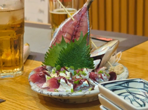 Fresh cut horse mackerel sashimi