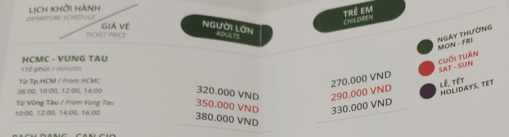 Official HCMC to Vung Tau and reverse schedule