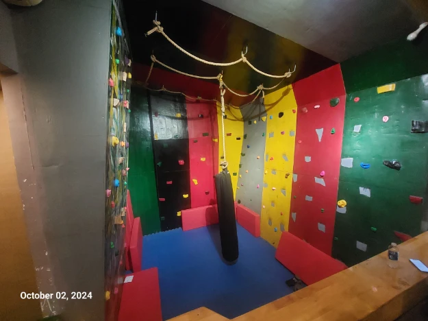 The climbing and boxing gym area