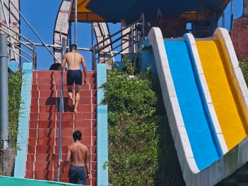 Walking up to the water slide