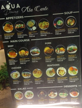 Aqua dining restaurant menu