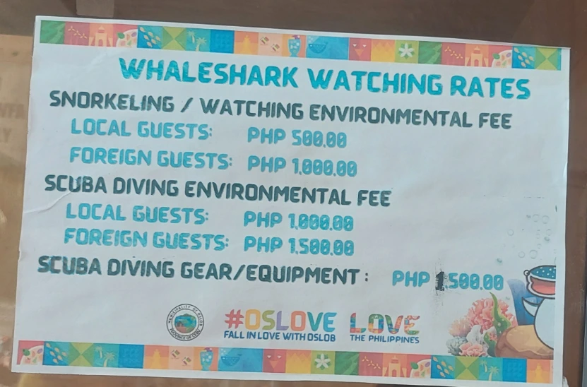 Oslob whale shark watching fee 2025