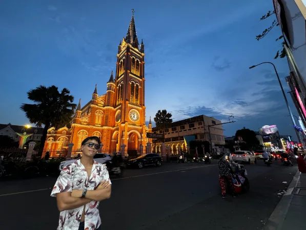 Tan Dinh Catholic (Pink) Church at Night District 3