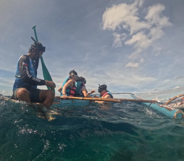 Getting down from the small boat