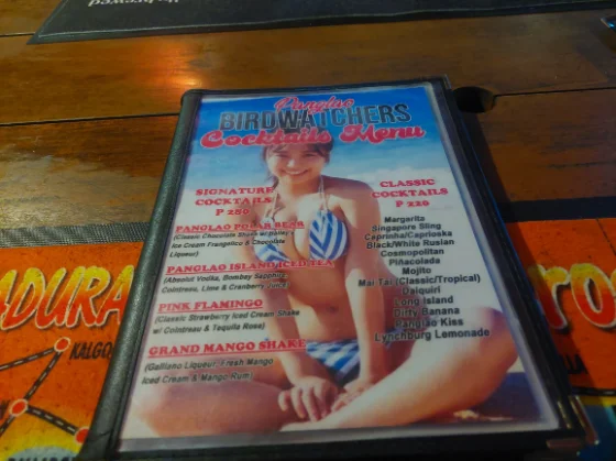 Bar menu at Alona beach