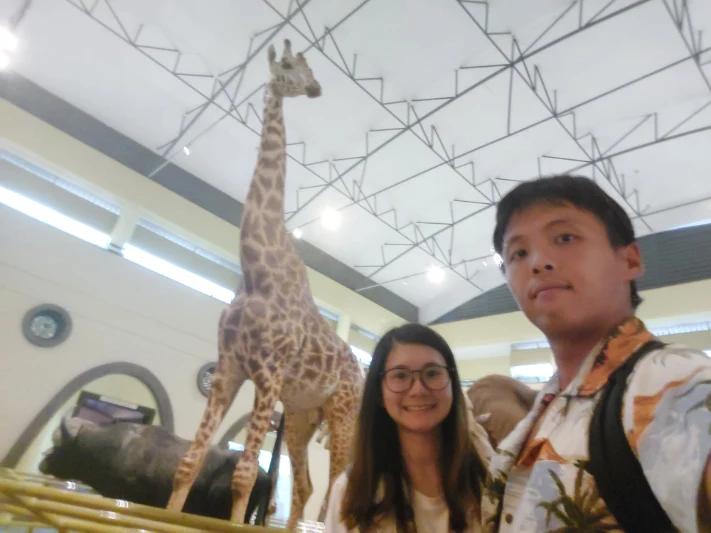 Selfie with a fake Giraffe