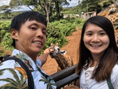 Selfie with the baby giraffe