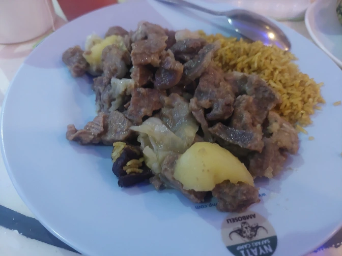 Great dish of local goats and fried rice at Nyati Safari Camp