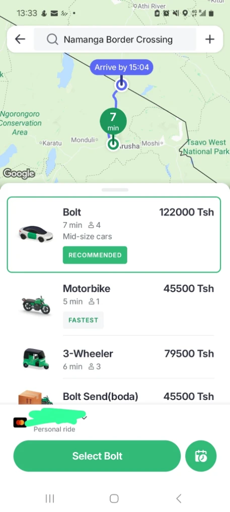 There are three types of Bolt available in Arusha