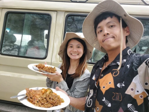Having African fired rice for lunch in safari