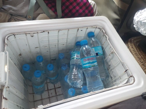 Plenty of water in safari jeep fridge