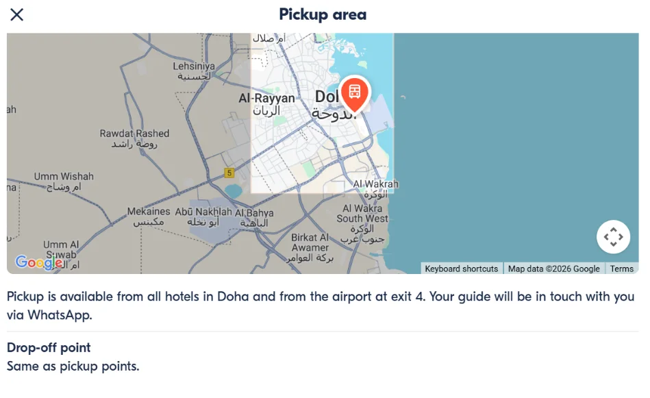 Pick up area GYG Doha Transit tour