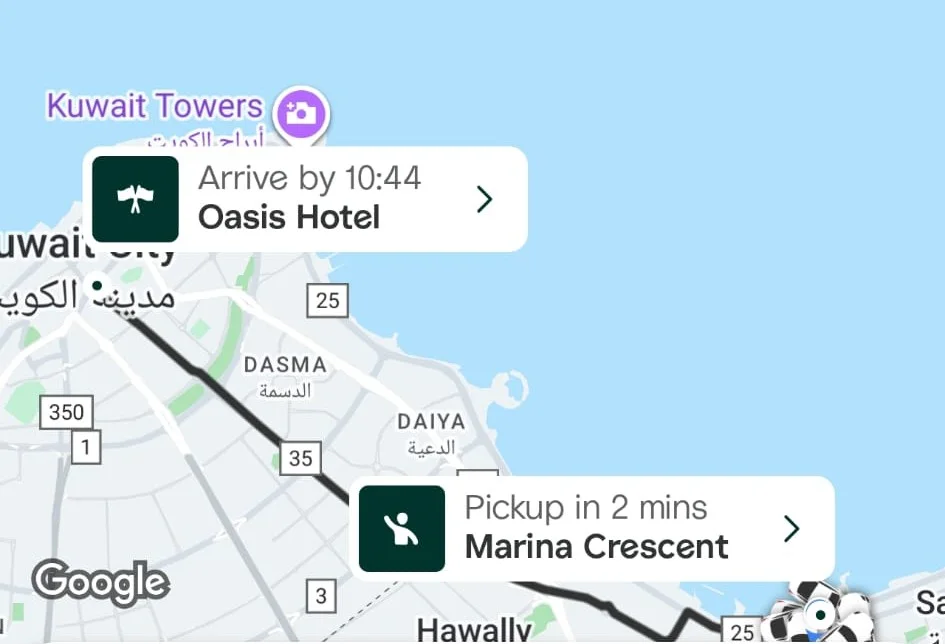 Select your pick-up point and drop off point